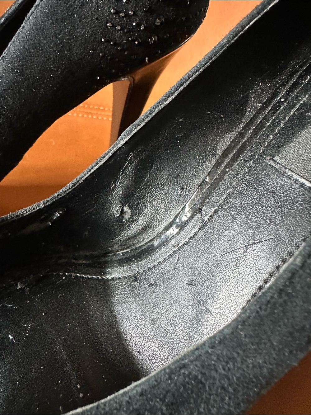 White House Black Market Black Rhinestone Peep Toe 9M Chrystol Party Stiletto - Picture 11 of 12